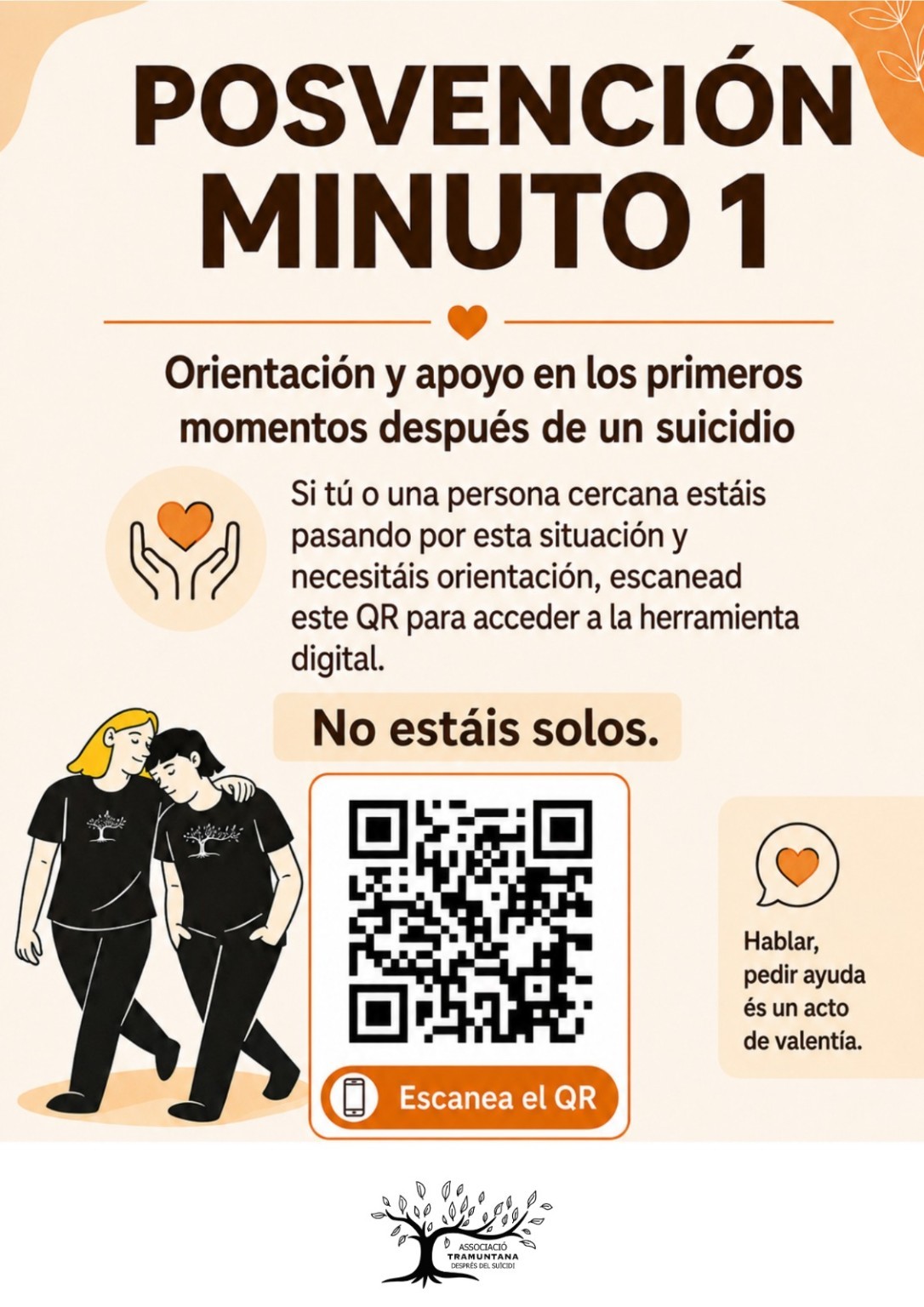 Cartel de Posvención Minuto 1 con QR de acceso a la app, en castellano